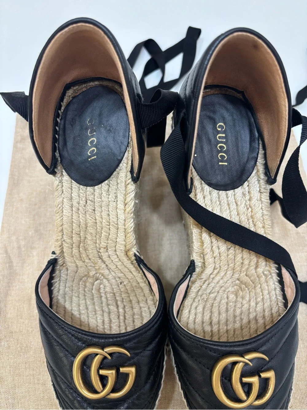 🖤 Gucci GG Marmont Matelassé Espadrille Wedges 🖤